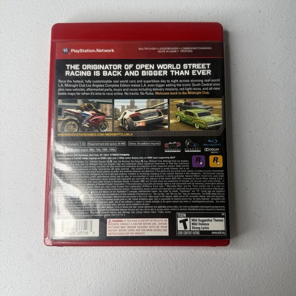 Midnight Club Los Angeles Complete Edition PS3  Sony PlayStation 3 2009 Clean
